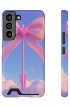 Pastel Heart Bow Phone Case with Card Holder - Cute and Stylish Accessory for Everyday Use
