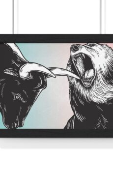 Bold Bull and Bear Framed Wall Art – Dynamic Animal Poster for Financial Inspiration