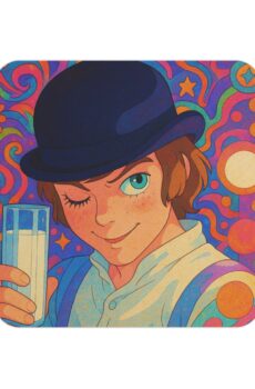 A Clockwork Orange AI Colorful Retro Coasters - Winking Character Design (50/100 pcs) - Perfect for Parties & Celebrations